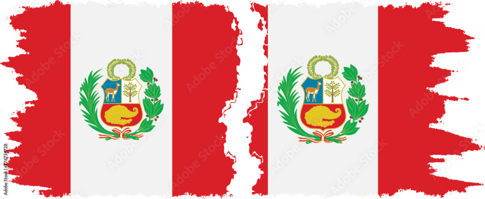 Peru and Peru grunge flags connection vector
