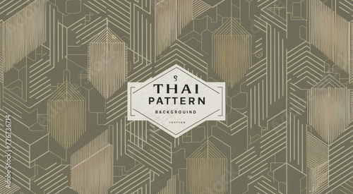 seamless Thai pattern background in a contemporary color palette, featuring intricate geometric shapes and delicate lines.