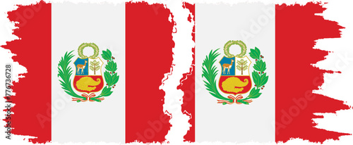 Peru and Peru grunge flags connection vector