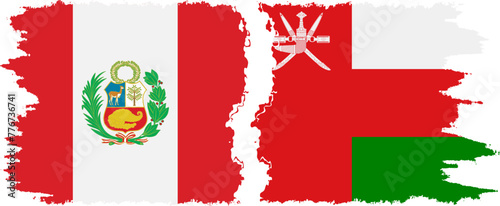 Oman and Peru grunge flags connection vector