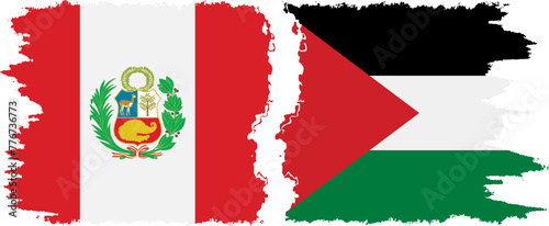 Palestine and Peru grunge flags connection vector