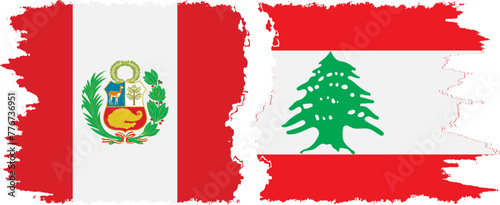 Lebanon and Peru grunge flags connection vector