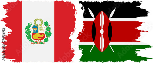 Kenya and Peru grunge flags connection vector