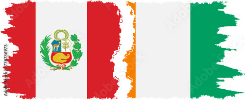Ivory Coast and Peru grunge flags connection vector