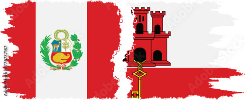 Gibraltar and Peru grunge flags connection vector
