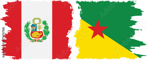 French Guiana and Peru grunge flags connection vector