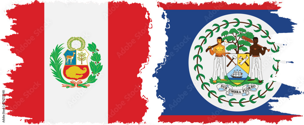 Belize and Peru grunge flags connection vector