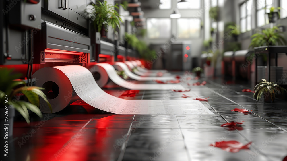 Obraz premium roll of paper coming out of printer, paper draping down the front,generative ai