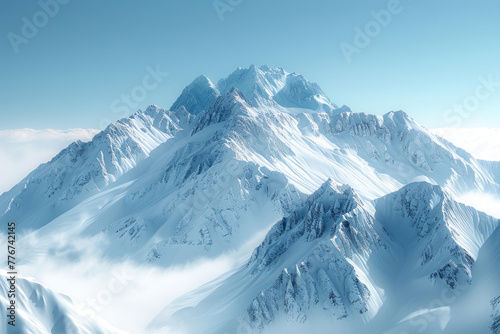 A photo of a majestic mountain range with its peaks covered in snow