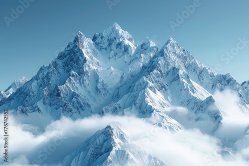 A photo of a majestic mountain range with its peaks covered in snow
