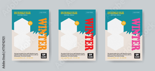 set of travel flyer template for holiday in blue color. A4 size travel brochure design.