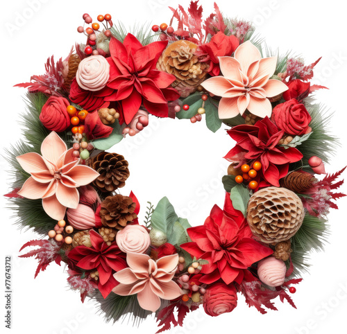Christamas garland wreath frame flower isolated on white or transparent background,transparency