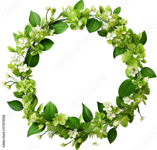 geen flower wreath garland frame isolated on white or transparent background transparency