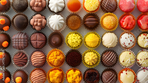 Assorted delicious brigadeiros, brazilian typical candy sweet homemade chocolate colorfull
