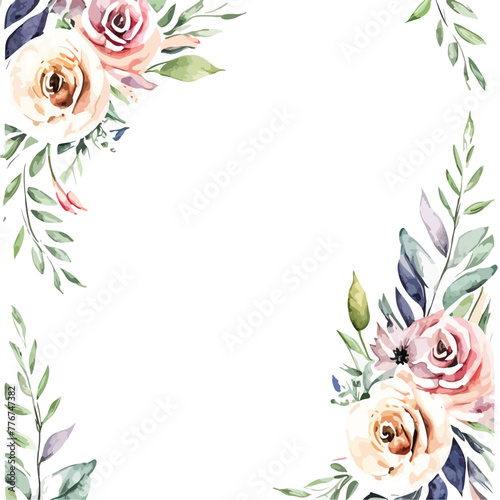 Colorful watercolor frame of flowers decoration for wedding, anniversary, invitation card design illustration. Blossom Bouquet: Watercolor Frame of Vibrant Flowers