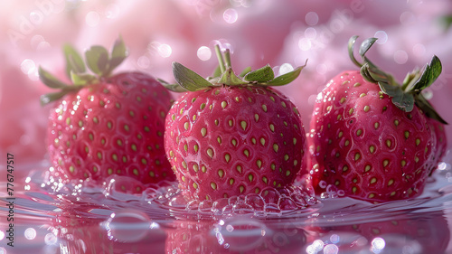 Delicate pink strawberries  stars reflected in sparkling water  pristine clarity  top-tier photo quality.generative ai