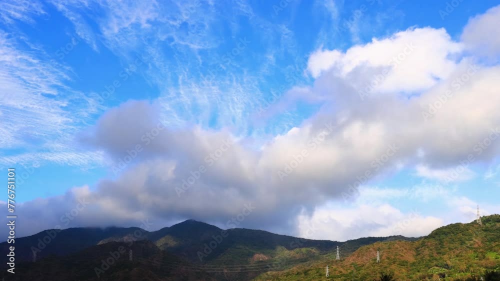High-altitude and low-altitude clouds cross and fly past each other.The wide beauty sky and billowing cloud form a spectacular environment video. Pingtung County ,Taiwan. 4K. Time lapse. High-altitude and low-altitude clouds cross and fly past each other.The wide beauty sky and billowing cloud form a spectacular environment video. Pingtung County ,Taiwan. 4K. Time lapse.
