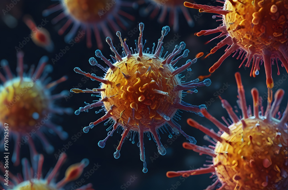 Fototapeta premium Viruses in Colorful Detail, Microscopic View