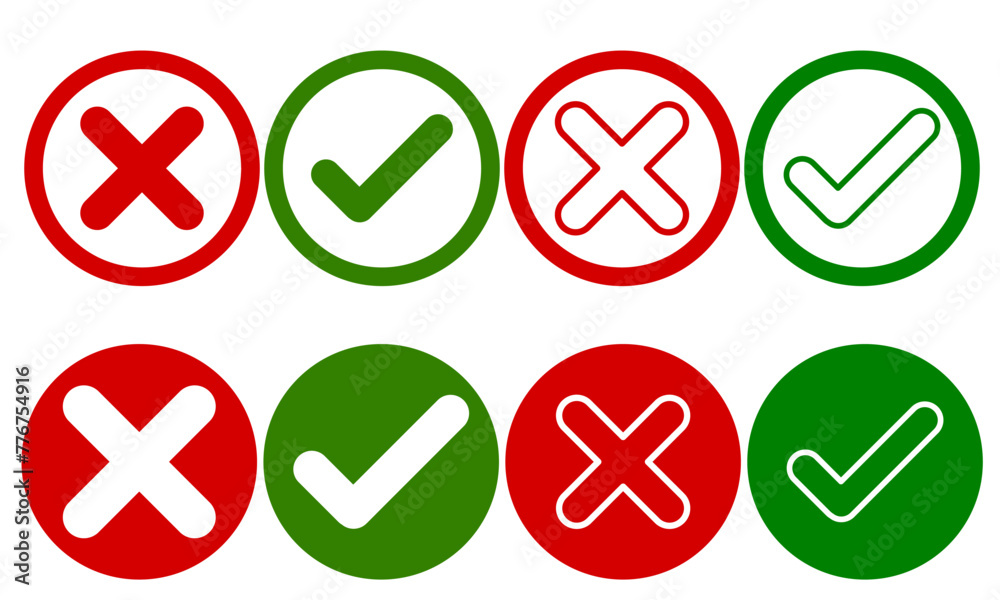 green and red checkbox icon. Checkmark or checkbox pictogram icons set. Replaceable vector design. green and red checkbox icon. Checkmark or checkbox pictogram icons set. Replaceable vector design.