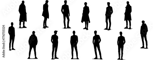 Vector silhouette of a business man standing, fashion girl silhouette in a stylish suit. Business woman, entrepreneur, executive, isolated vector. People silhouettes collection