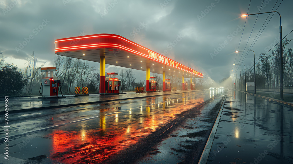 Fototapeta premium pipeline and merges into the well of a fuel station. generative ai