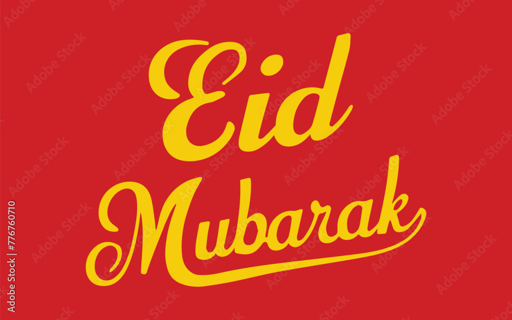 Eid Mubarak yellow typography on reddish background, Vector calligraphy lettering for your design, greeting card, banner and poster