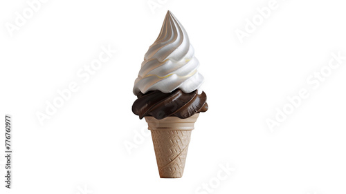  Savor the simplicity of vanilla and chocolate cone ice cream, their deliciousness captured in exquisite detail against a clean, white canvas, promising a delightful taste sensation with mouthful.