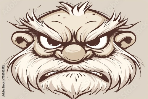 Cartoon cute doodles of a grumpy troll's face with a scowl and bushy eyebrows, Generative AI
