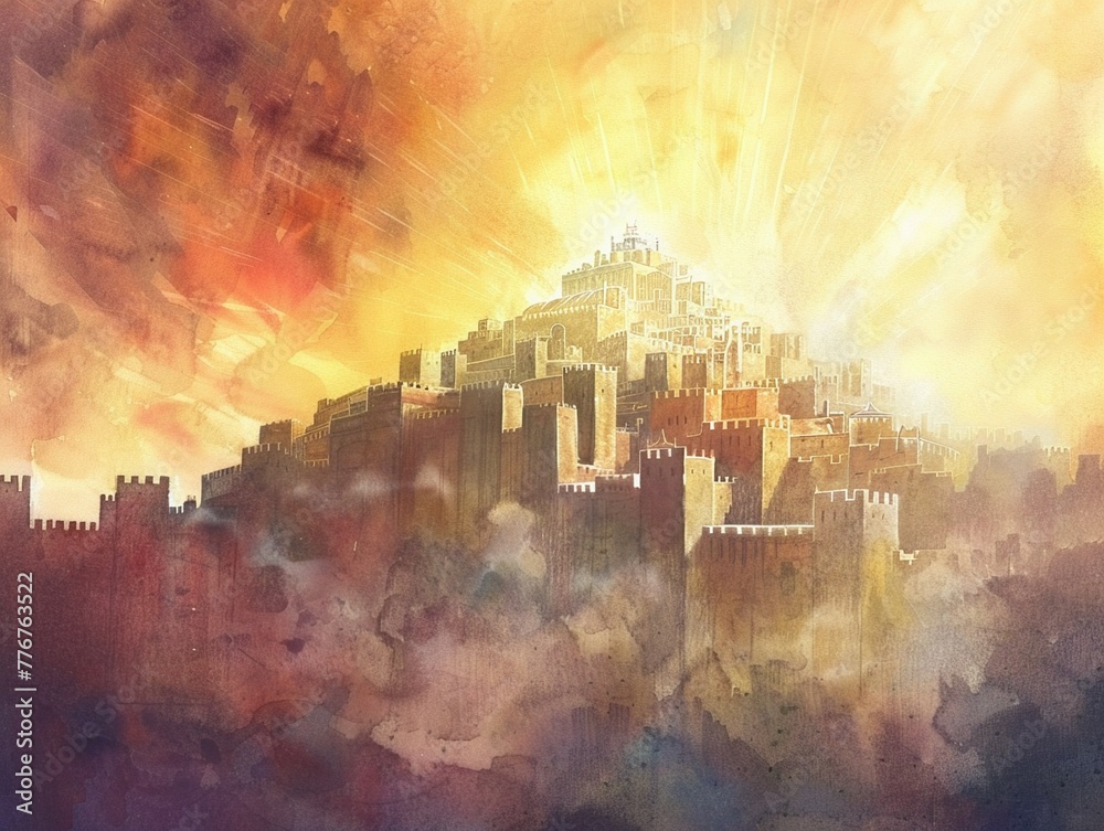Pastel watercolor illustration of the New Jerusalem