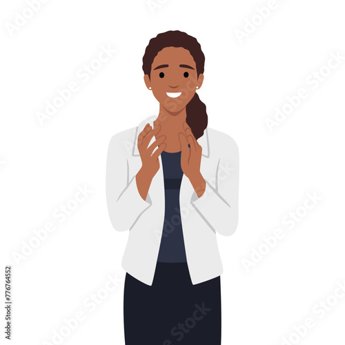 Woman clapping with both hands applause congratulations concept. Flat vector illustration isolated on white background
