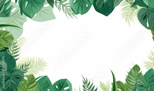 green leaves watercolor background copy space