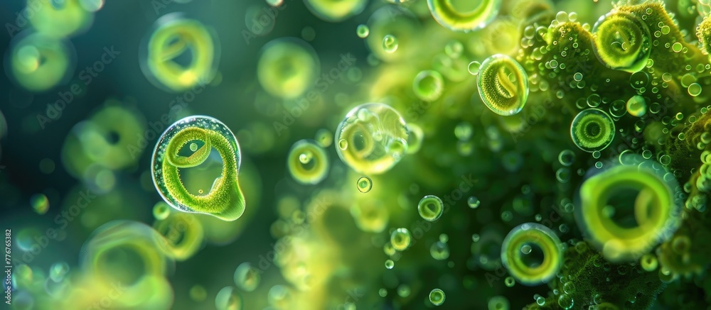 Vibrant Algae Cells Thriving in a Single Drop of Pond Water