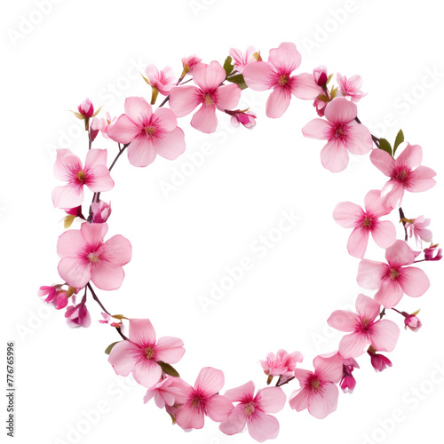 pink flower garland wreath frame isolated on white or transparent background transparency