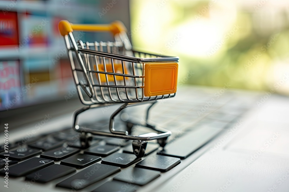 E-commerce online shopping cart background, E-commerce online shopping trolley backdrop.