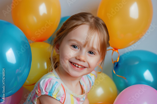 Happy Little Girl with Balloons, Generative AI