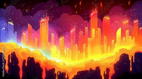 Vibrant Urban Skyline with Flowing Neon Colors Illustrating Futuristic Cityscape at Night