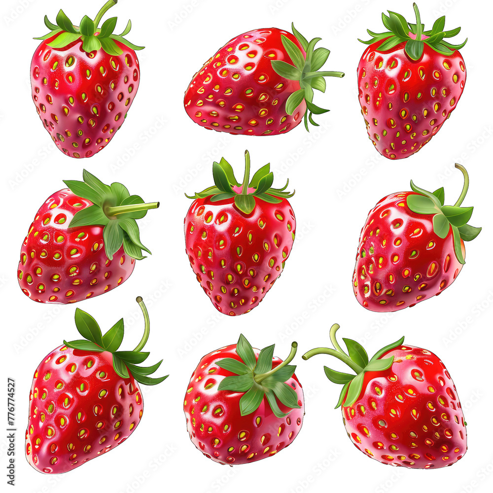Vibrant 3D Strawberry Clipart Illustration for Print Design - Isolated Vector on White Background