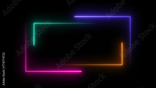 Abstract beautiful neon rectangle frame illustration background.