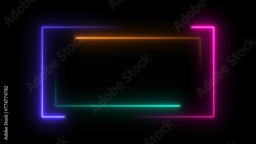 Abstract beautiful neon rectangle frame illustration background.