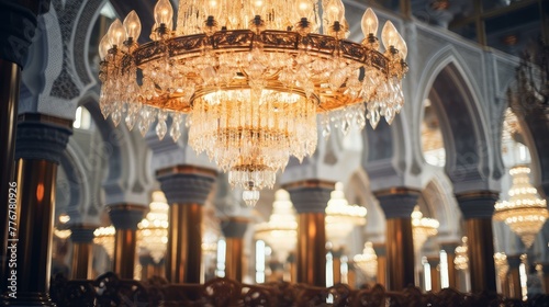 chandelier blurred interior masjid nabawi photo