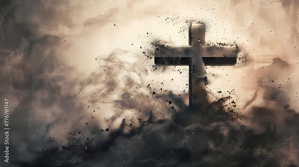 Christian cross drawn in ashes as a symbol of religion