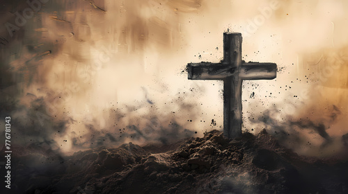 Christian cross drawn in ashes as a symbol of religion