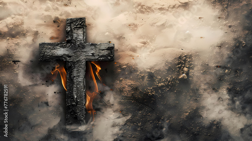 Christian cross drawn in ashes as a symbol of religion