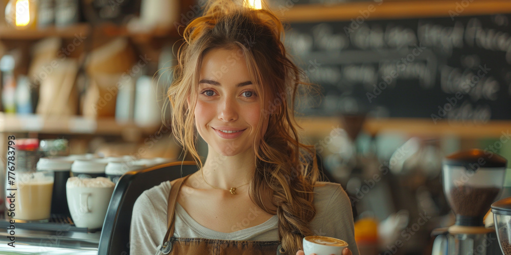 Fototapeta premium woman engaging in conversation with a barista,generative ai