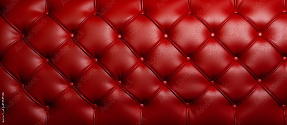Lavish red leather couch featuring intricate diamond design, adding a touch of sophistication to any room Lavish red leather couch featuring intricate diamond design, adding a touch of sophistication to any room