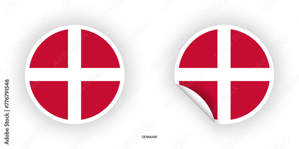Obraz premium Denmark sticker flag icon in circle shape and circular shape with peel off isolated on white background.