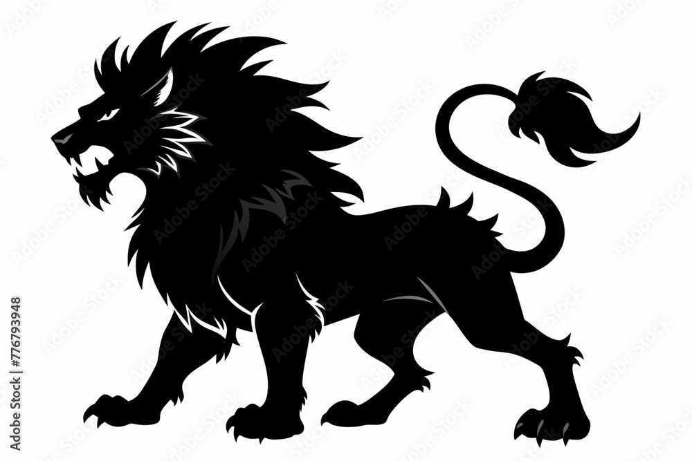 crazy lion silhouette black  vector artwork illustration 