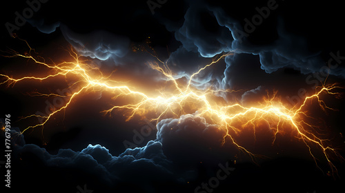 Black background with isolated thunder lightning bolt, abstract concept representing electricity