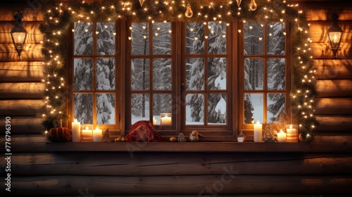 rustic christmas lights window