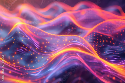 3d render of abstract futuristic background with holographic foil and transparent ribbon in dynamic flow